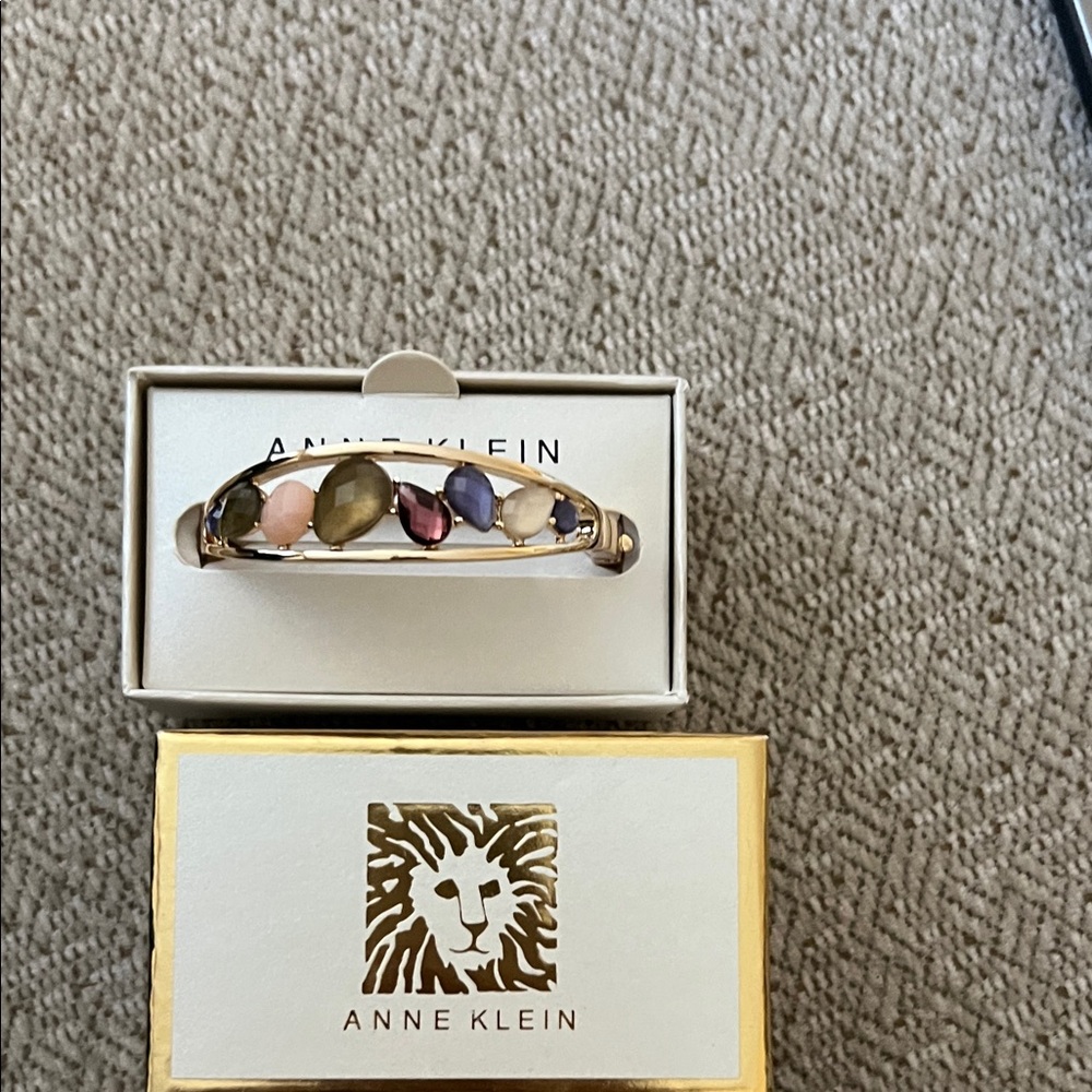 Anne Klein Gold-Tone Bangle with Multicolor Cabochons
